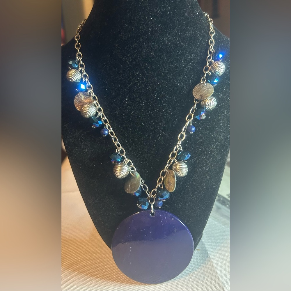 Women’s Blue/Purple Bead and Disc Statement Necklace - Picture 2 of 4